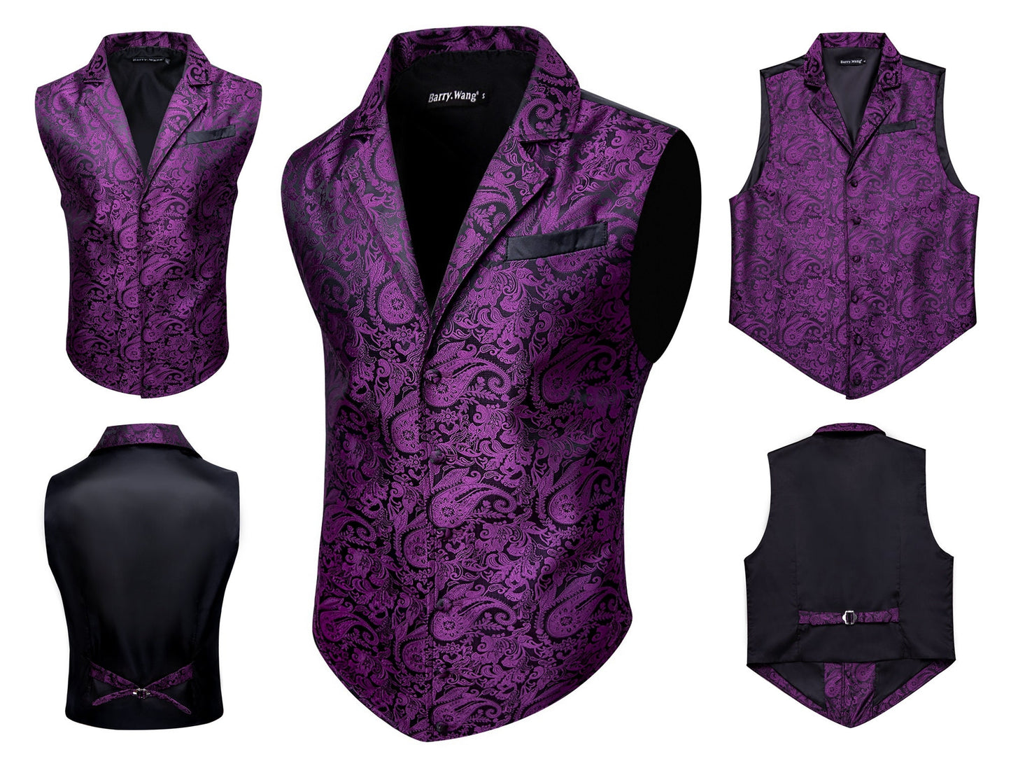 Men's Victorian Waistcoat Floral Vintage Paisley Silky Gilet Retro Vest Barry Wang Steampunk Cosplay [Gold+]