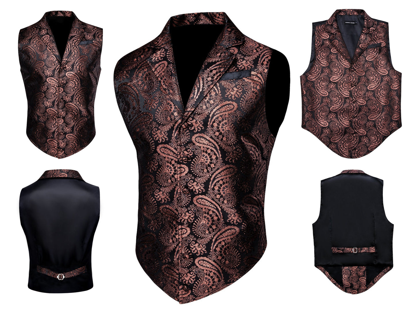 Men's Victorian Waistcoat Floral Vintage Paisley Silky Gilet Retro Vest Barry Wang Steampunk Cosplay [Gold+]