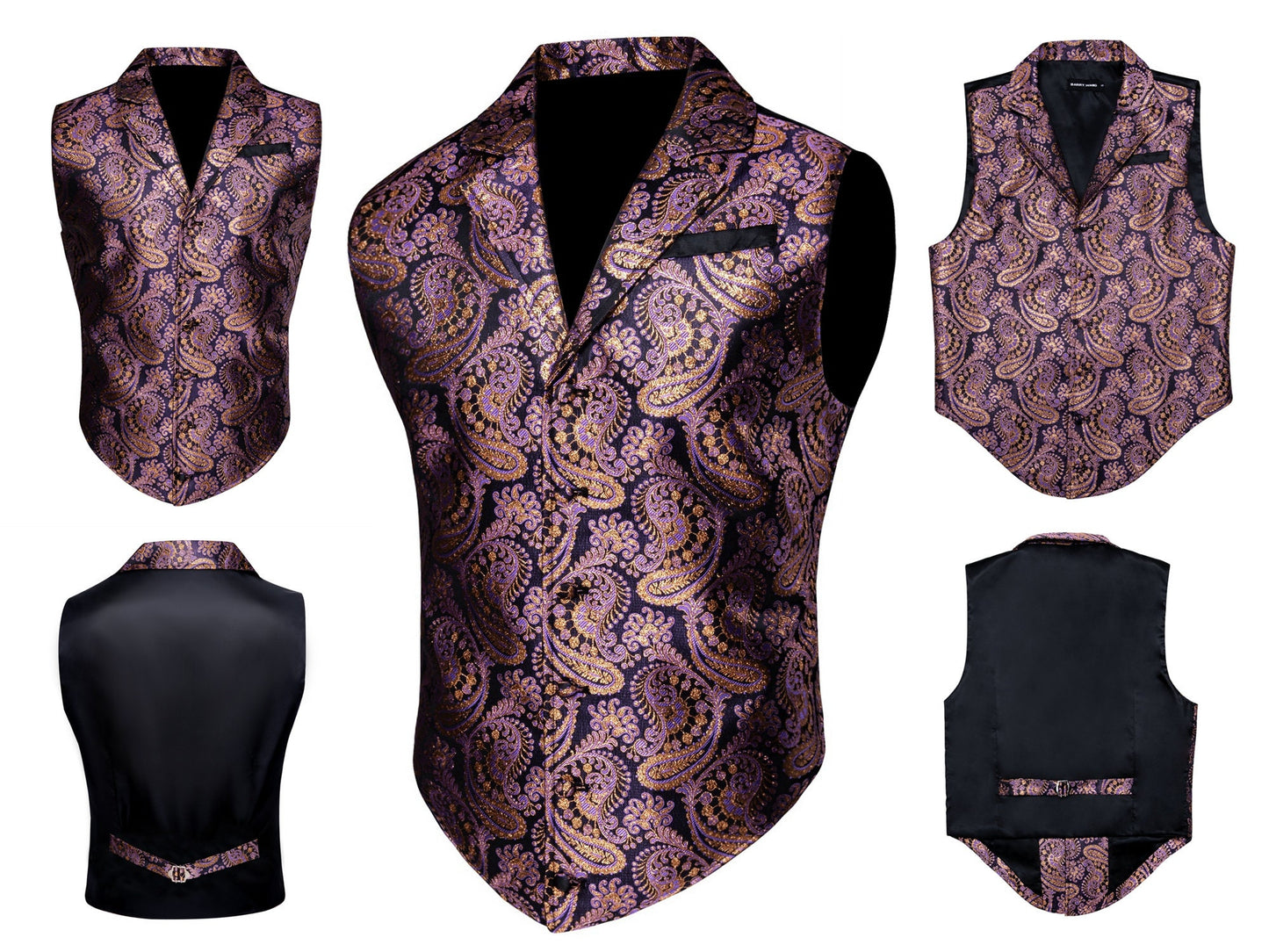 Men's Victorian Waistcoat Floral Vintage Paisley Silky Gilet Retro Vest Barry Wang Steampunk Cosplay [Gold+]