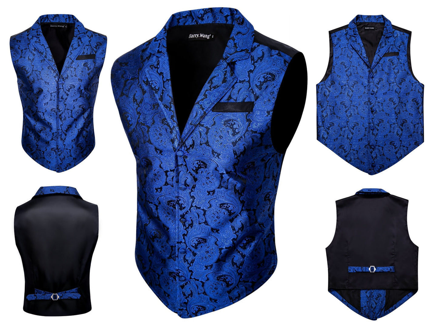 Men's Victorian Waistcoat Floral Vintage Paisley Silky Gilet Retro Vest Barry Wang Steampunk Cosplay [Blue Royal+]