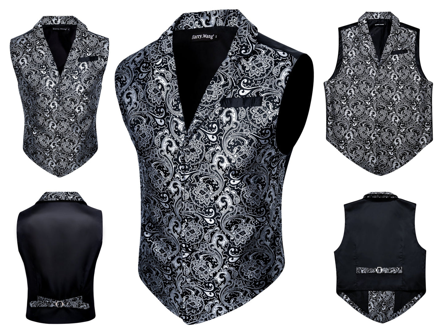 Men's Victorian Waistcoat Floral Vintage Paisley Silky Gilet Retro Vest Barry Wang Steampunk Cosplay [Blue Royal+]