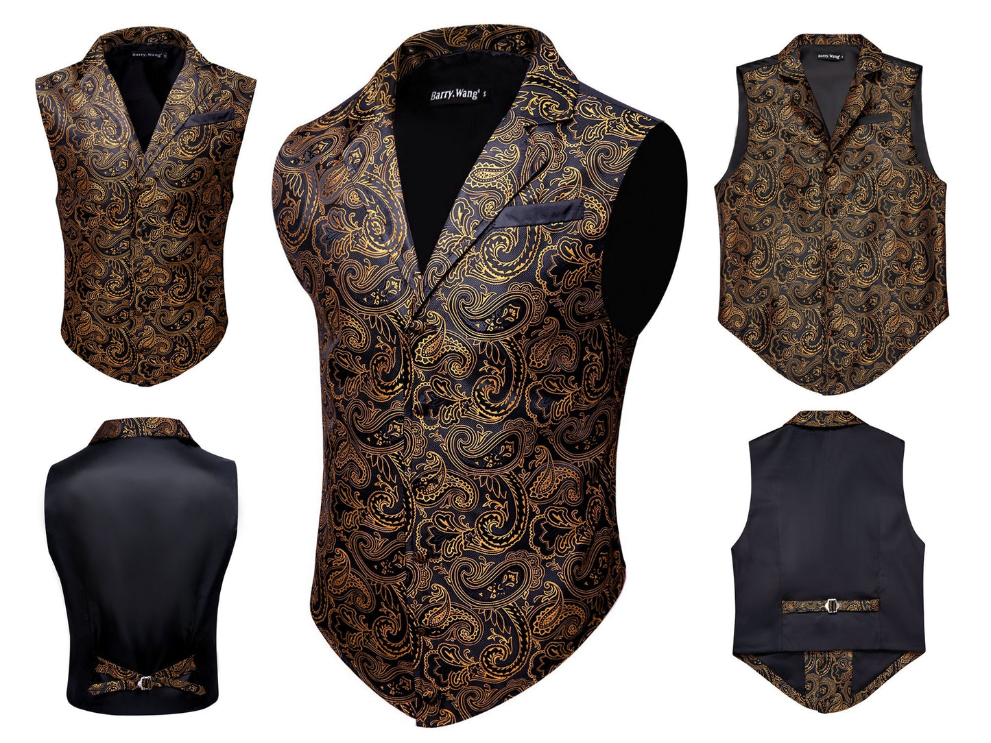 Men's Victorian Waistcoat Floral Vintage Paisley Silky Gilet Retro Vest Barry Wang Steampunk Cosplay [Blue Royal+]