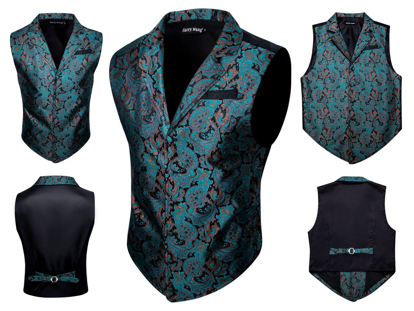 Men's Victorian Waistcoat Floral Vintage Paisley Silky Gilet Retro Vest Barry Wang Steampunk Cosplay [Blue Royal+]