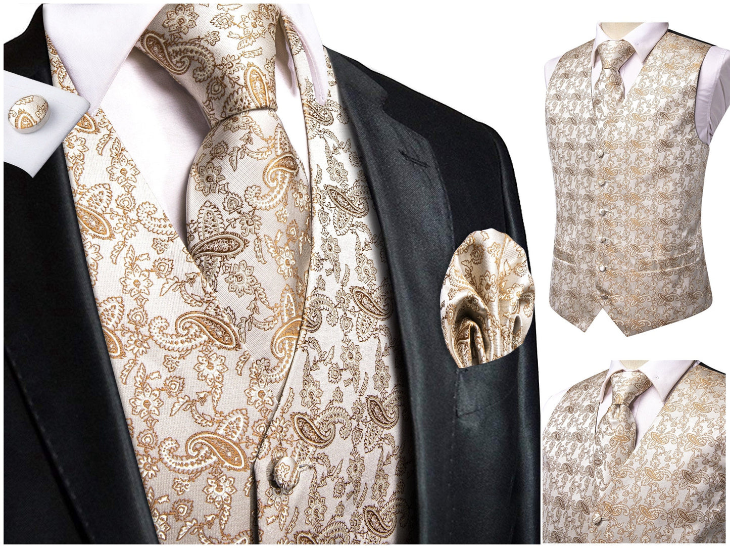 Hi Tie Men's Floral Waistcoat Novelty Silky Vest Set Tuxedo Gilet Casual Business [Endi+]