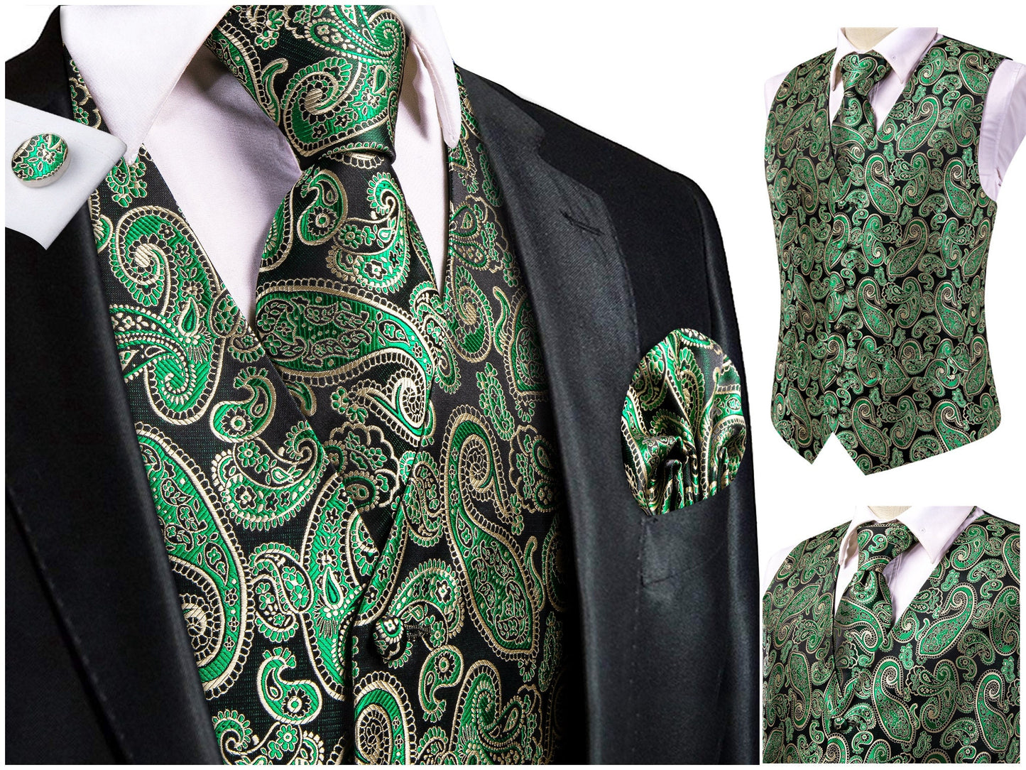 Hi Tie Men's Floral Waistcoat Novelty Silky Vest Set Tuxedo Gilet Casual Business [Endi+]