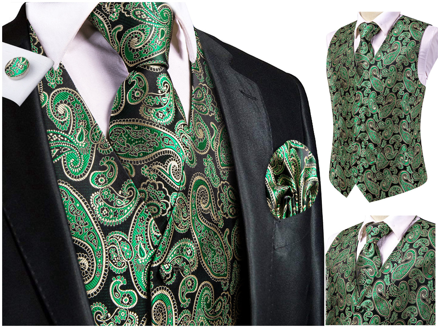 Hi Tie Men's Floral Waistcoat Novelty Silky Vest Set Tuxedo Gilet Casual Business [Cold+]