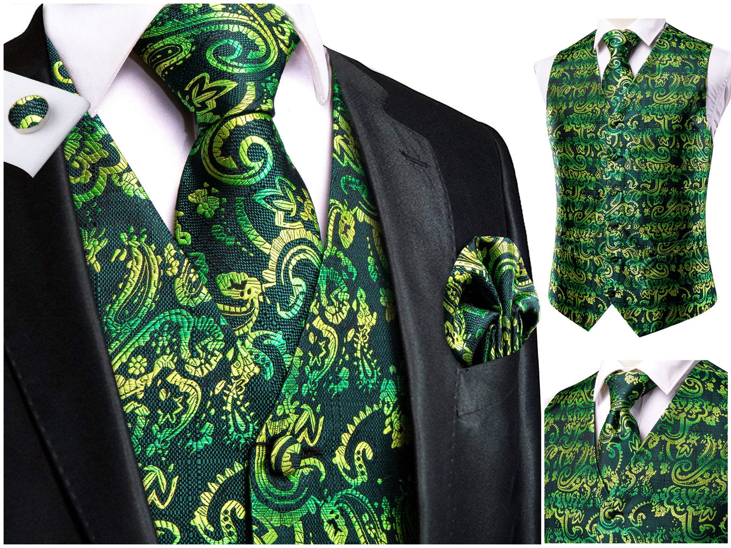 Hi Tie Men's Floral Waistcoat Novelty Silky Vest Set Tuxedo Gilet Casual Business [Endi+]