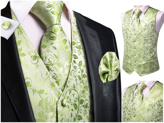 Men's Waistcoat Buy 1 Get 1 Free Random Design in Your Size Novelty Silky Floral Vest Set Tuxedo Gilet Casual Business [March+]