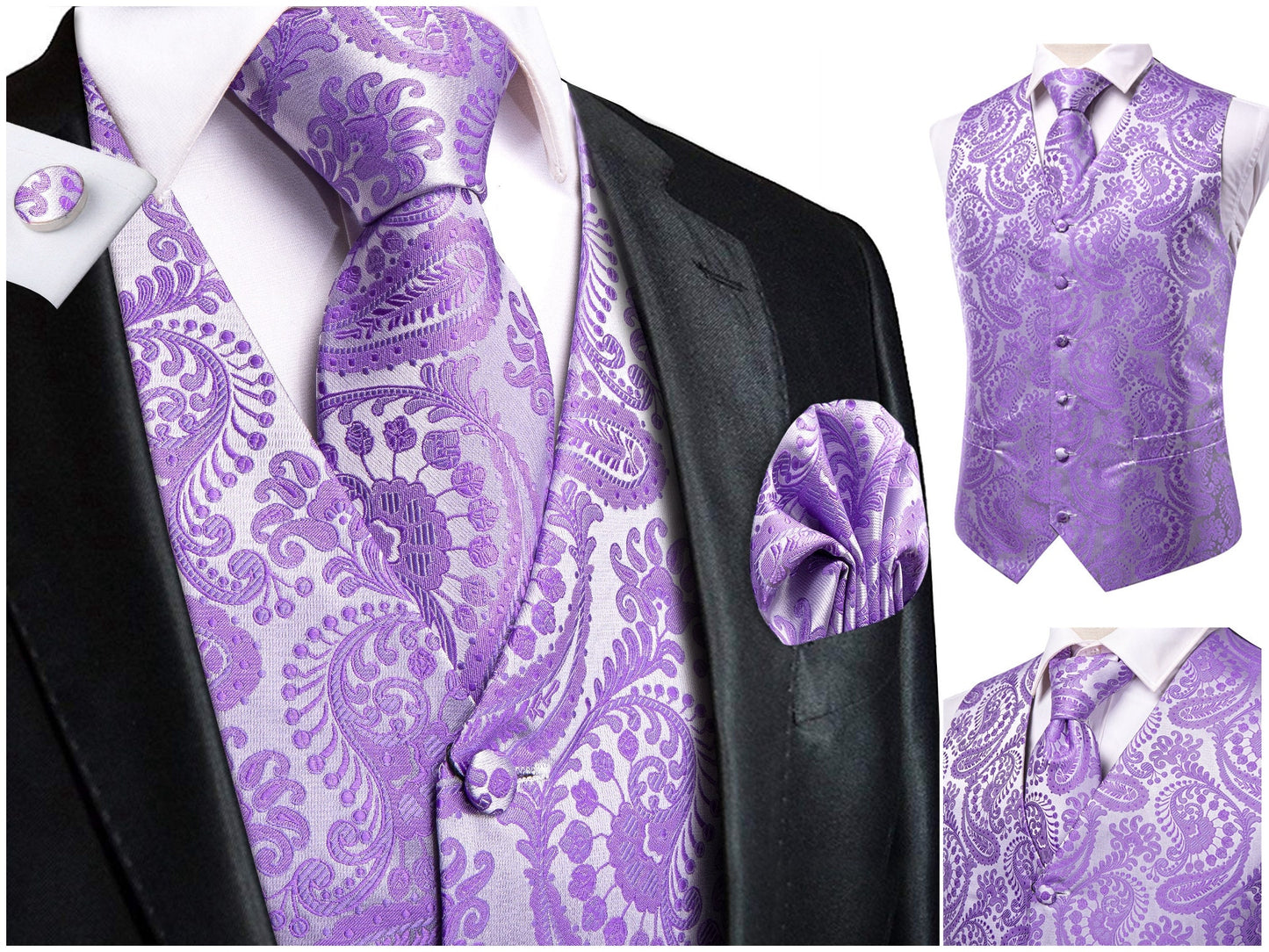 Hi Tie® Men's Waistcoat Novelty Silky Floral Vest Set Tuxedo Gilet Casual Business [Pecu+]