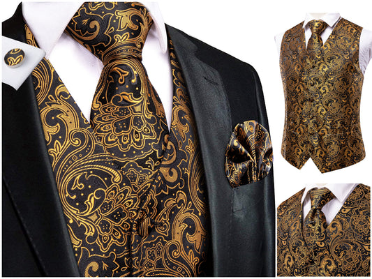 Men's Waistcoat Buy 1 Get 1 Free Random Design in Your Size Novelty Silky Floral Vest Set Tuxedo Gilet Casual Business [Joly+]