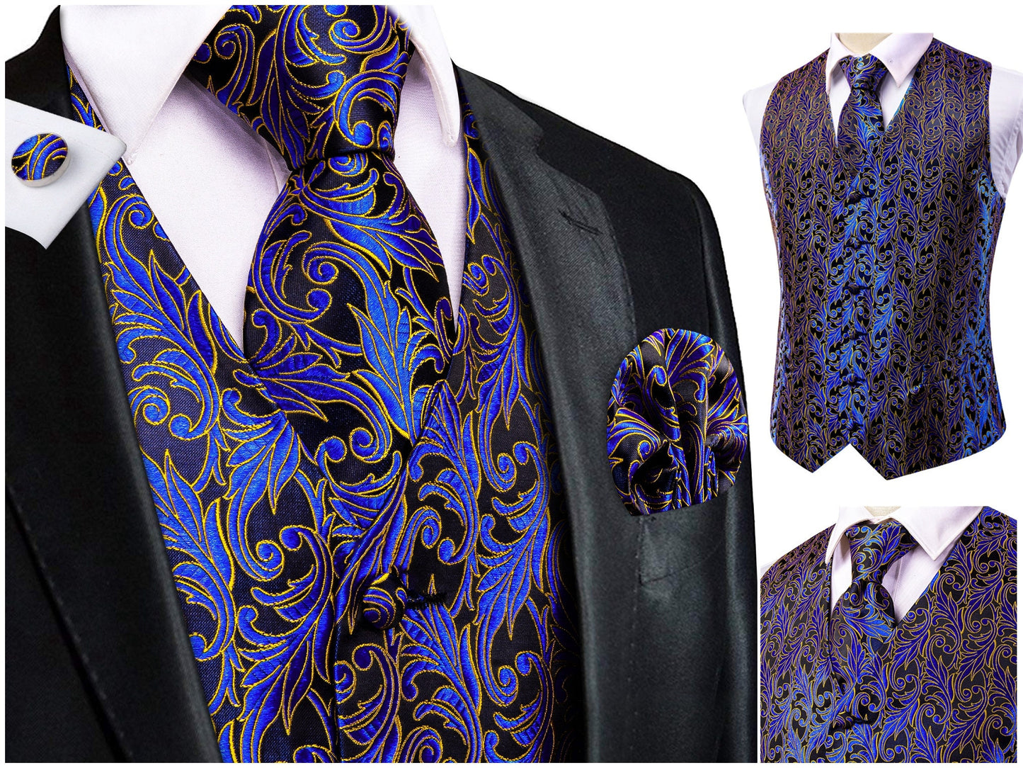 Hi Tie® Men's Waistcoat Novelty Silky Floral Vest Set Tuxedo Gilet Casual Business [Pecu+]