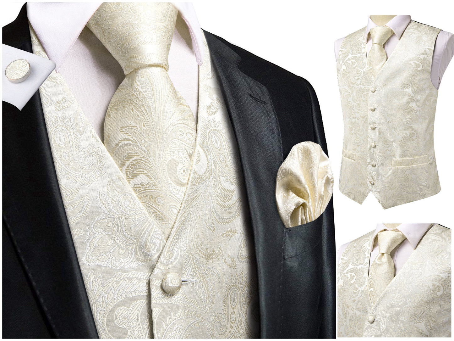 Hi Tie® Men's Waistcoat Novelty Silky Floral Vest Set Tuxedo Gilet Casual Business [Omlet+]