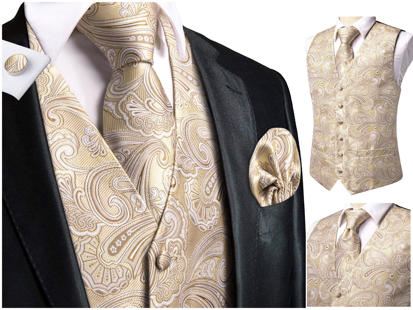 Hi Tie® Men's Waistcoat Novelty Floral Silky Vest Set Tuxedo Gilet Casual Business [Enka+]