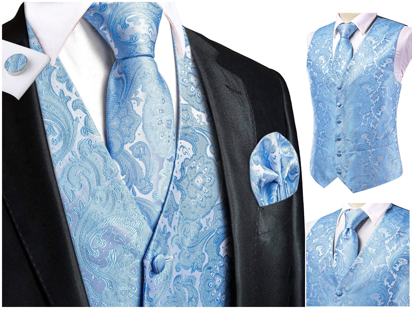 Hi Tie® Men's Waistcoat Novelty Floral Silky Vest Set Tuxedo Gilet Casual Business [Qute+]