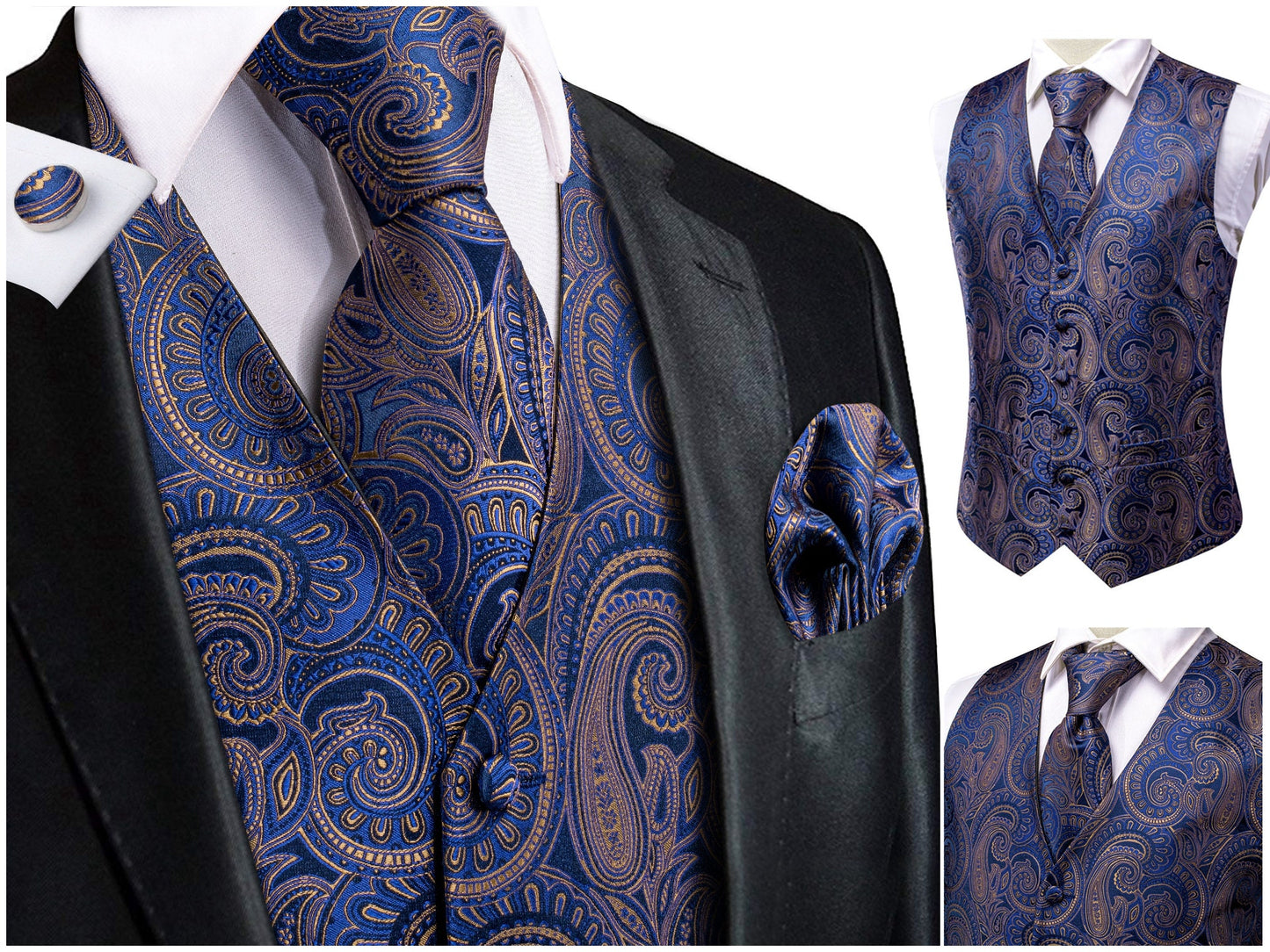 Hi Tie® Men's Waistcoat Novelty Floral Silky Vest Set Tuxedo Gilet Casual Business [Dubai+]