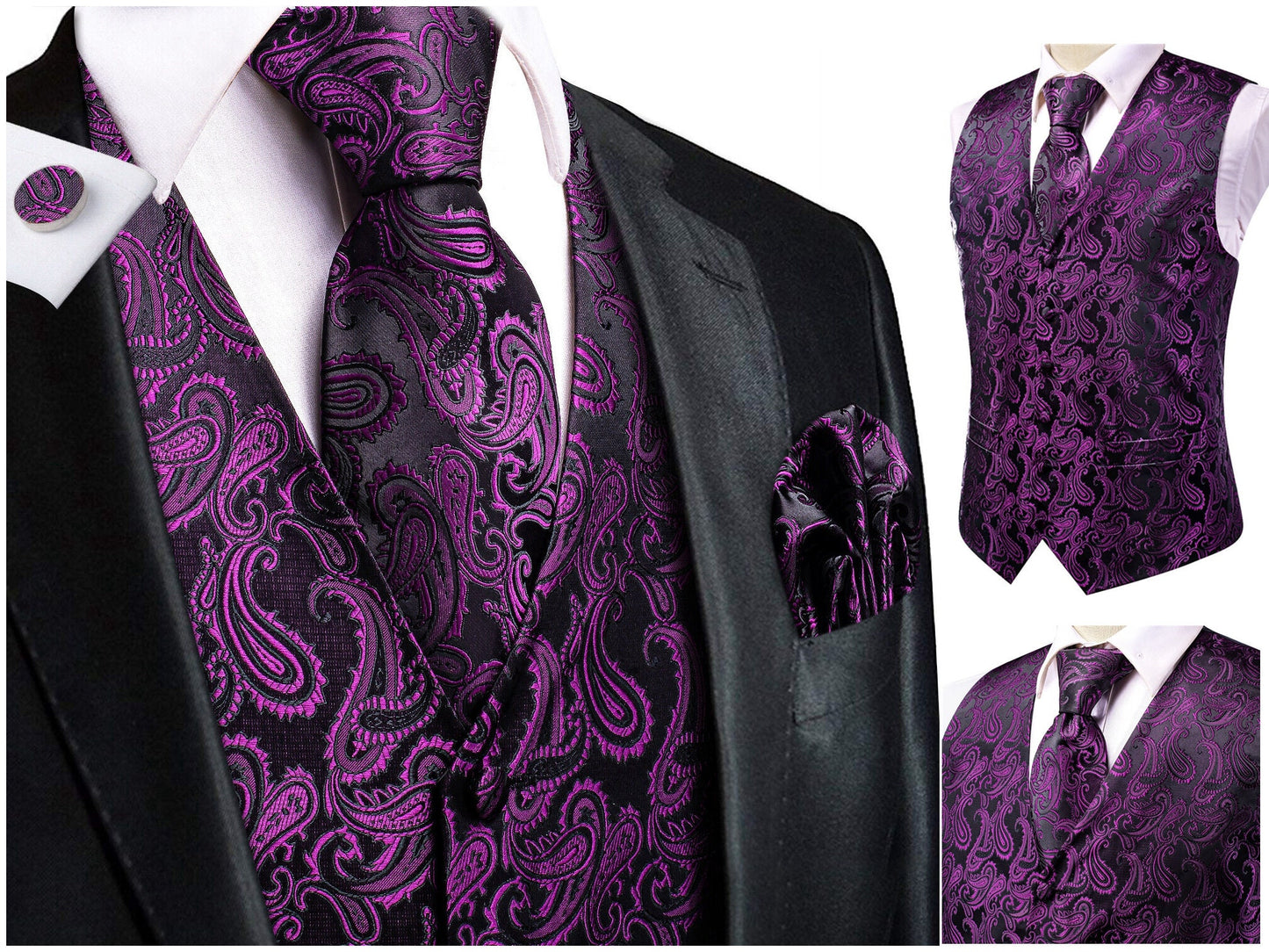 Hi Tie® Men's Waistcoat Novelty Floral Silky Vest Set Gilet Tuxedo Casual Business [Lemb+]
