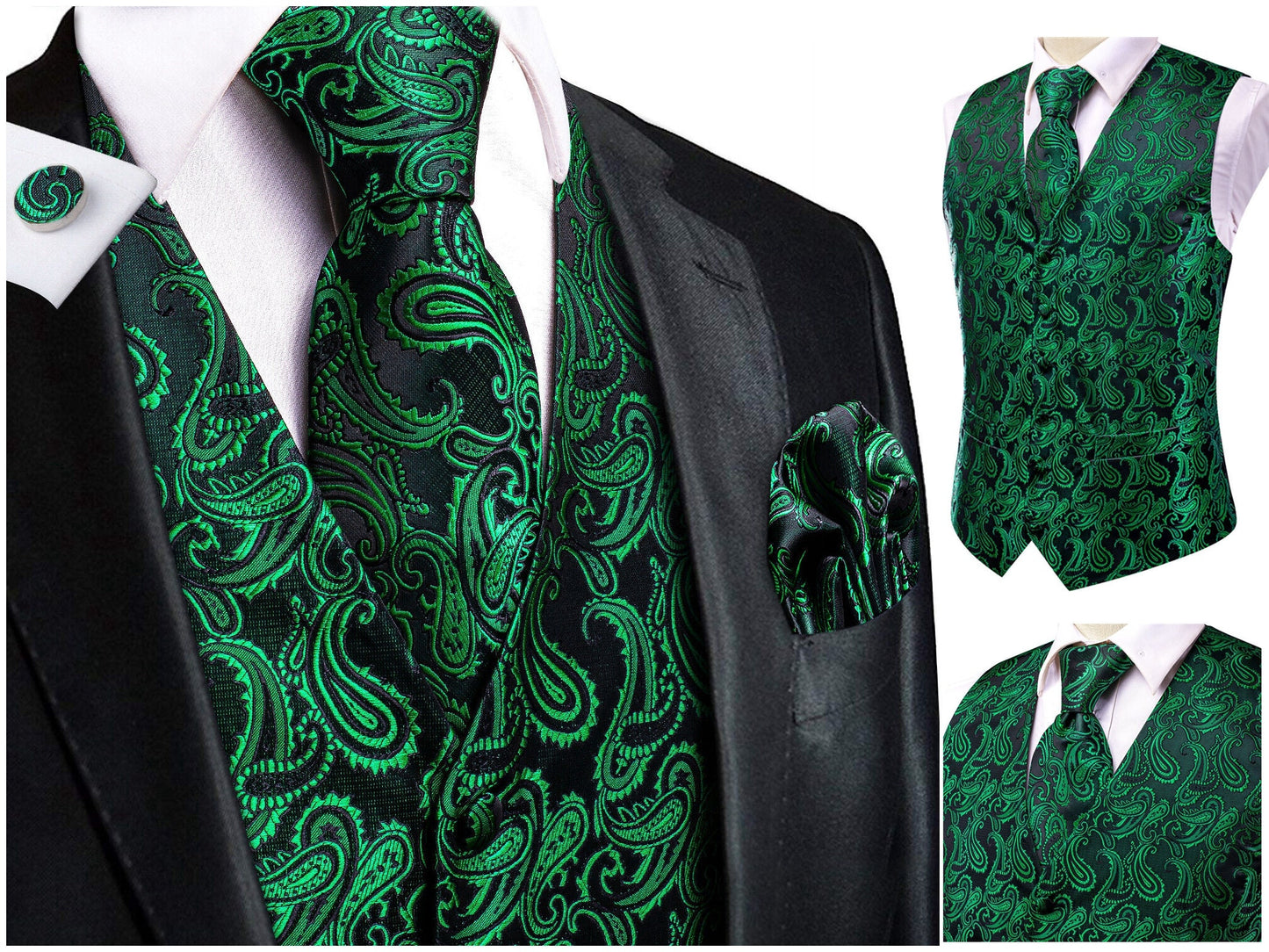 Hi Tie® Men's Waistcoat Novelty Floral Silky Vest Set Gilet Tuxedo Casual Business [Lemb+]