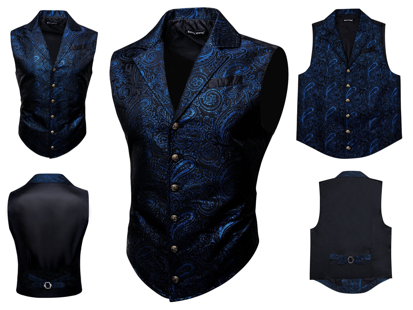 Men's Victorian Waistcoat Floral Vintage Silky Gilet Retro Paisley Vest Barry Wang Steampunk Cosplay [Swirl Bronze+]