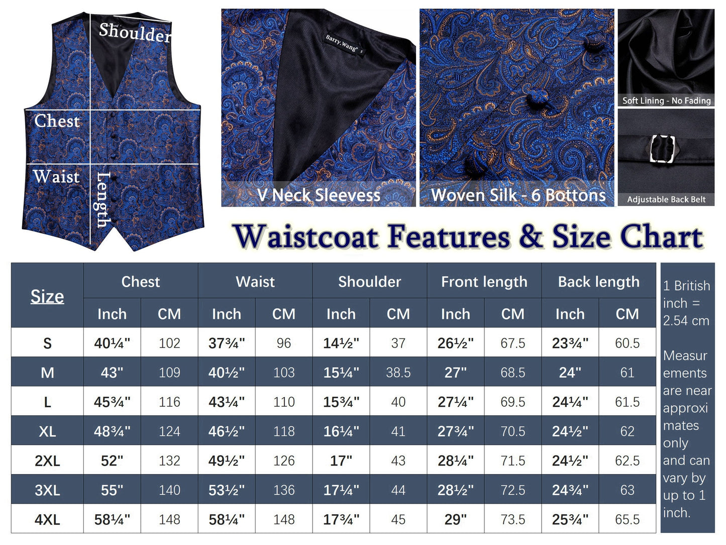 Barry Wang Men's Waistcoat Silky Woven Vest Set Gilet Tuxedo Bowtie Shiny Palace [Feather Violet+]