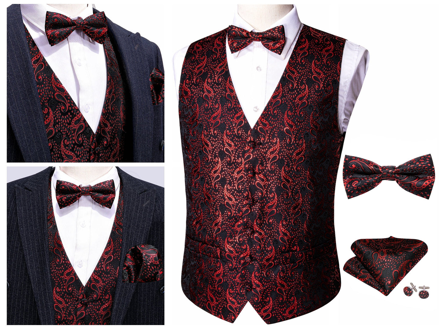 Men's Waistcoat Silky Tuxedo  Set [Mini Paisley - Volcano+]