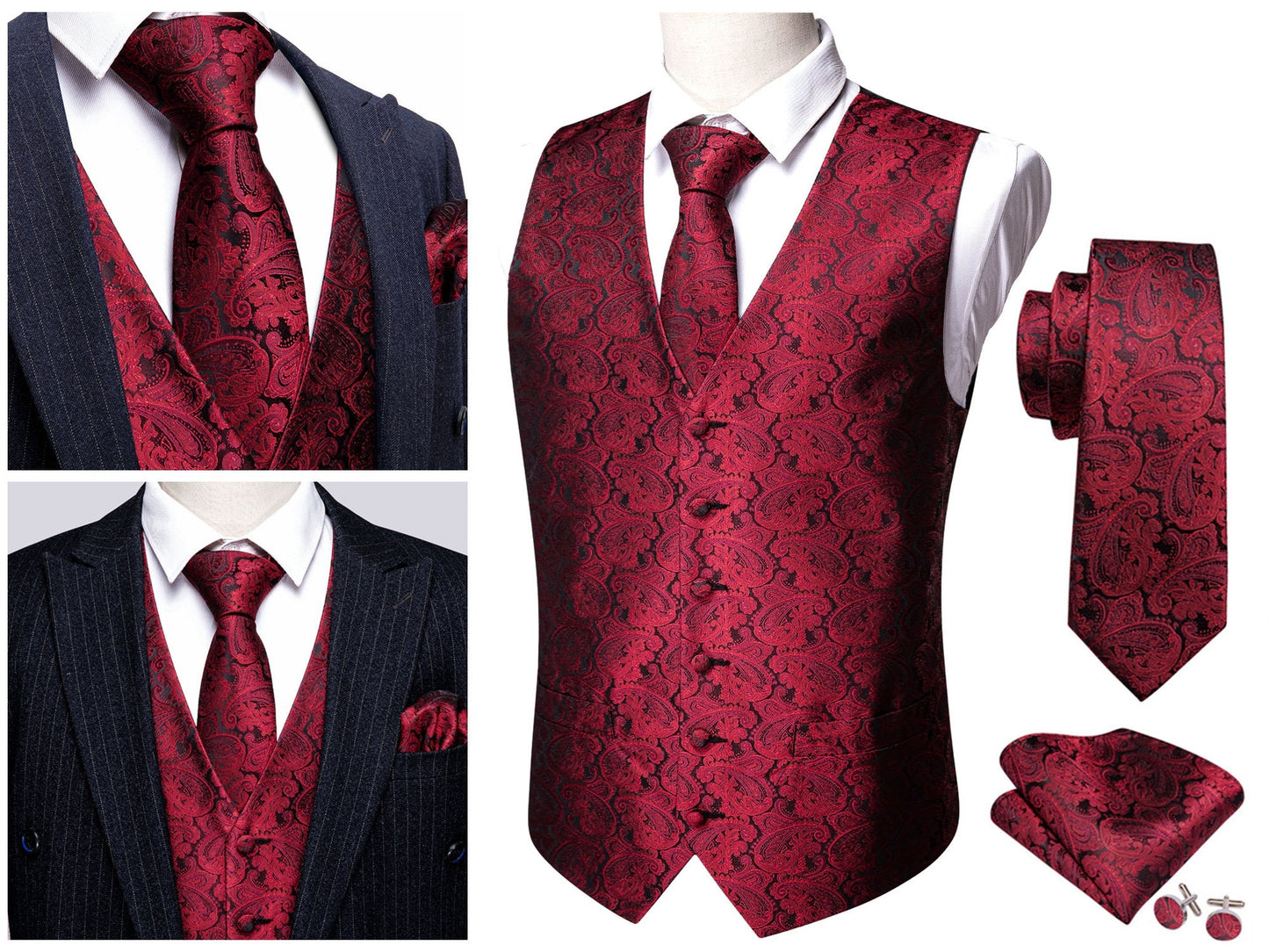 Men's Novelty Waistcoat Floral Silky Set Gilet Tuxedo Vest Barry Wang Casual Business [Fushia Whales+]