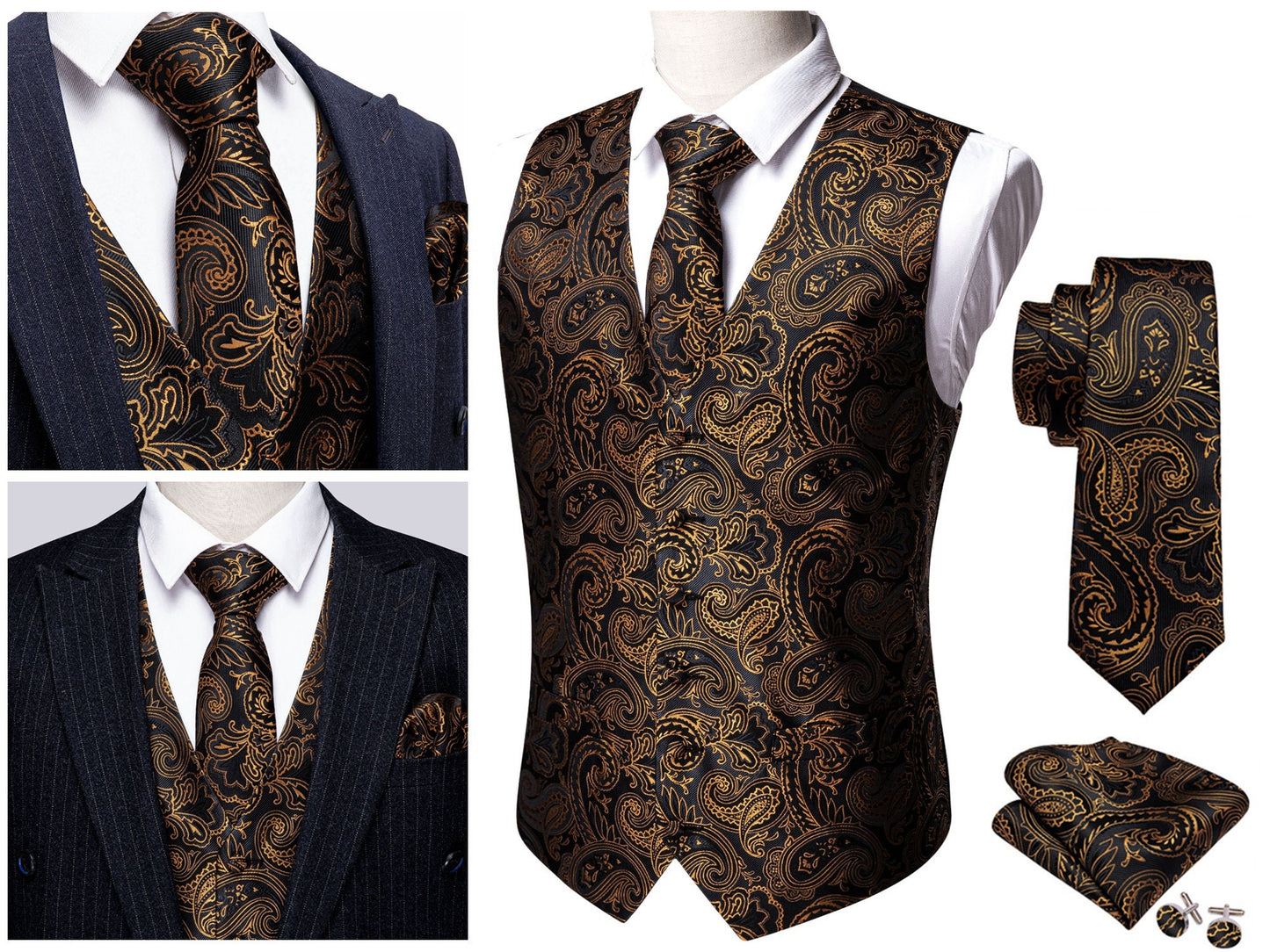 Men's Novelty Waistcoat Floral Silky Set Gilet Tuxedo Vest Barry Wang Casual Business [Fushia Whales+]