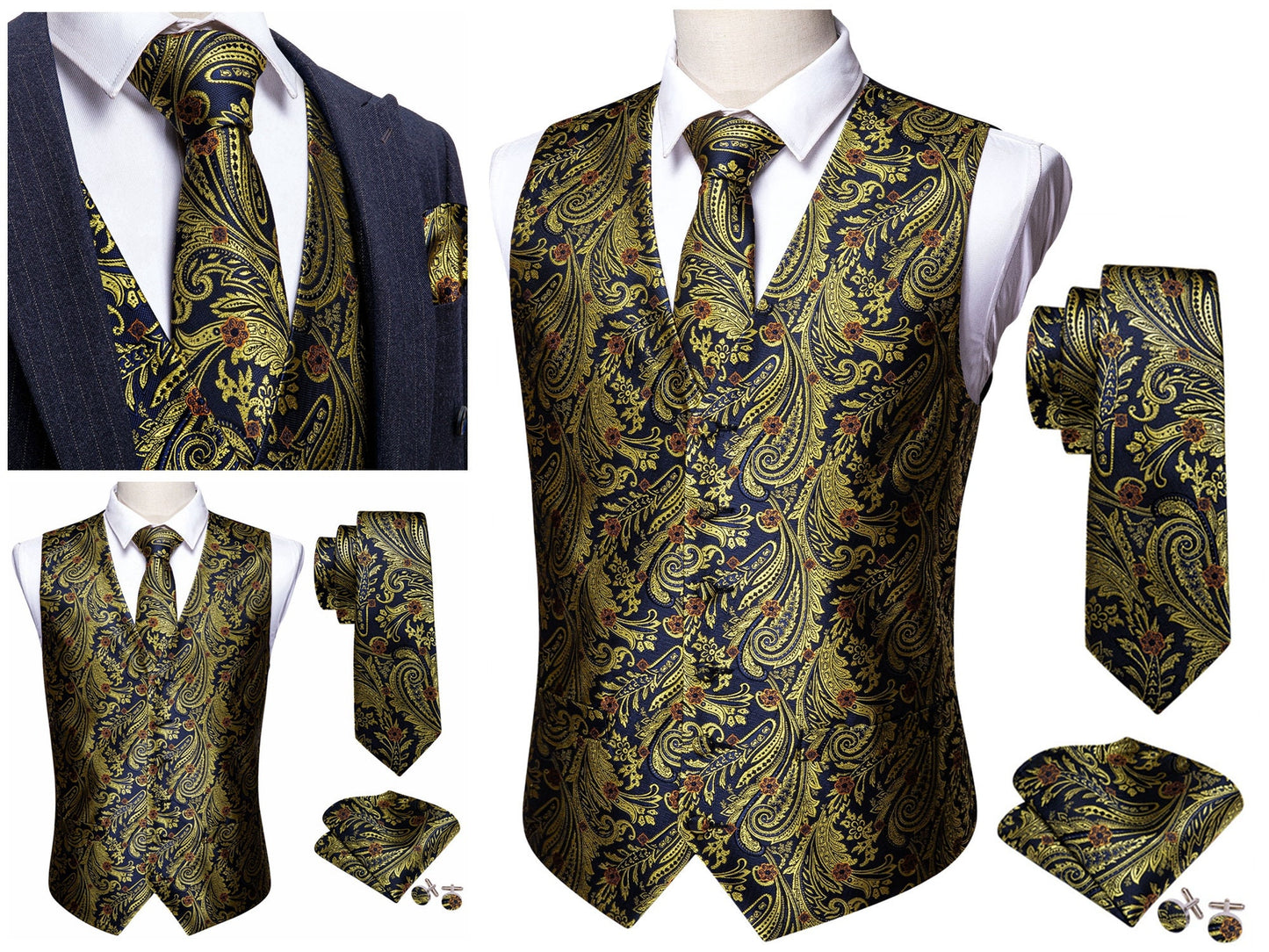 Men's Novelty Waistcoat Floral Silky Set Gilet Tuxedo Vest Barry Wang Casual Business [Fushia Whales+]