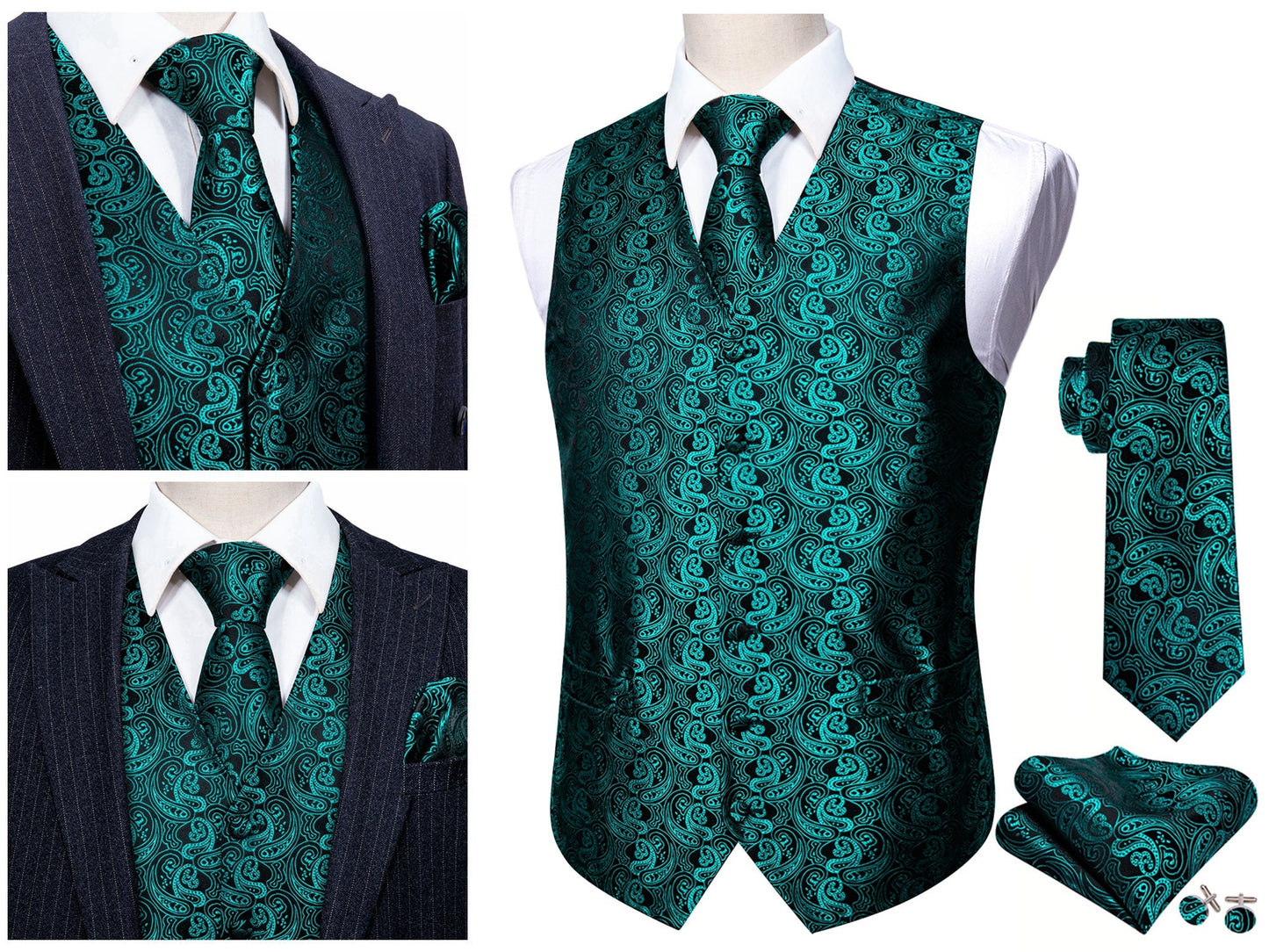 Men's Silky Waistcoat Floral Paisley Set Gilet Tuxedo Vest Barry Wang Casual Business [Lilac Black Cashew+]