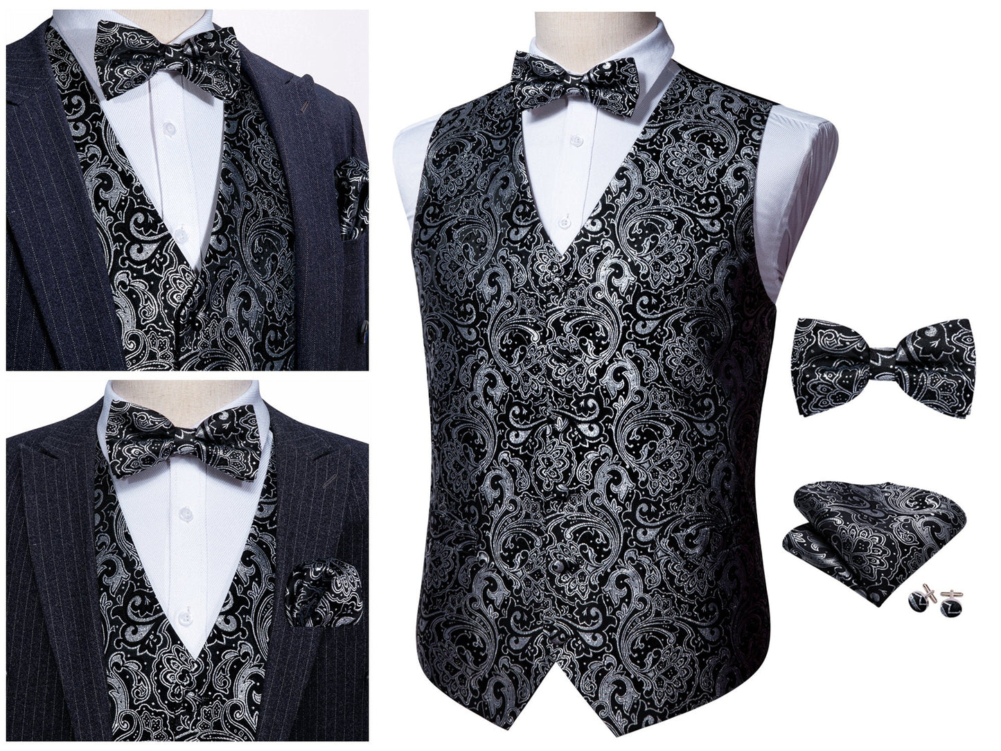 Men's Waistcoat Silky Tuxedo  Set French Fan [Garnet Red+]