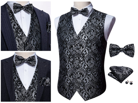Men's Waistcoat Silky Tuxedo  Set French Fan [Charcoal Grey+]