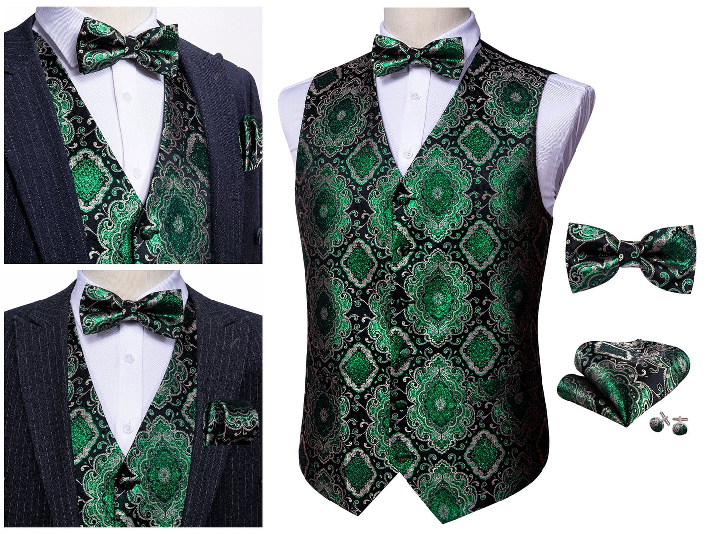 Men's Waistcoat Silky Tuxedo  Set Diamond [Brown+]