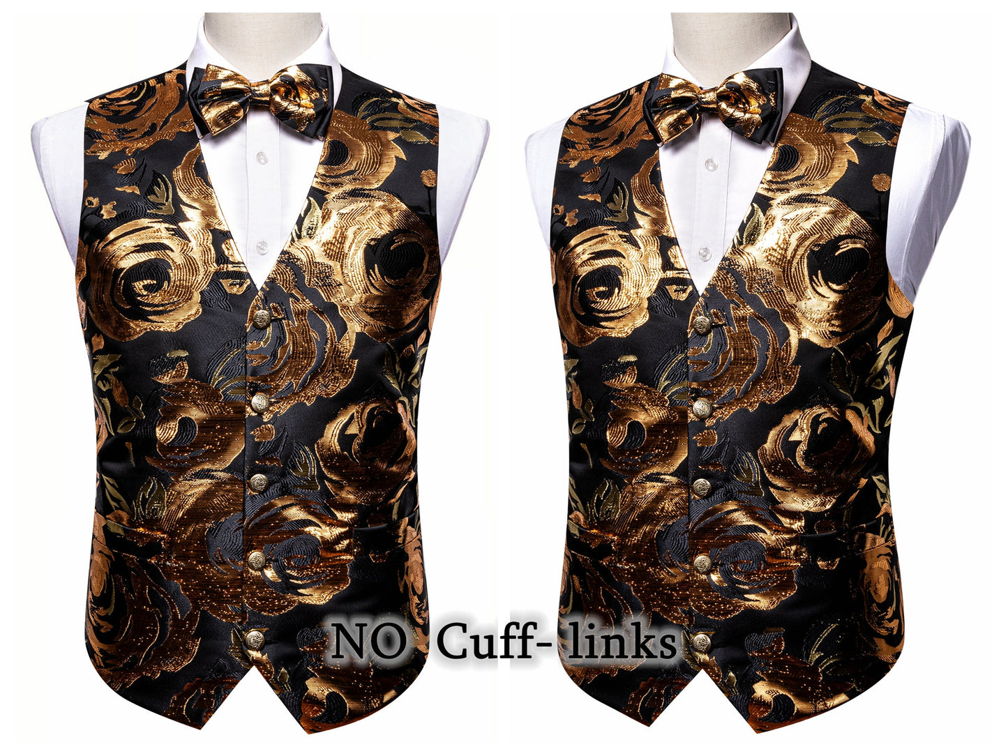Barry Wang Men's Waistcoat Silky Woven Vest Set Gilet Tuxedo Bowtie Shiny Palace [Feather Green+]