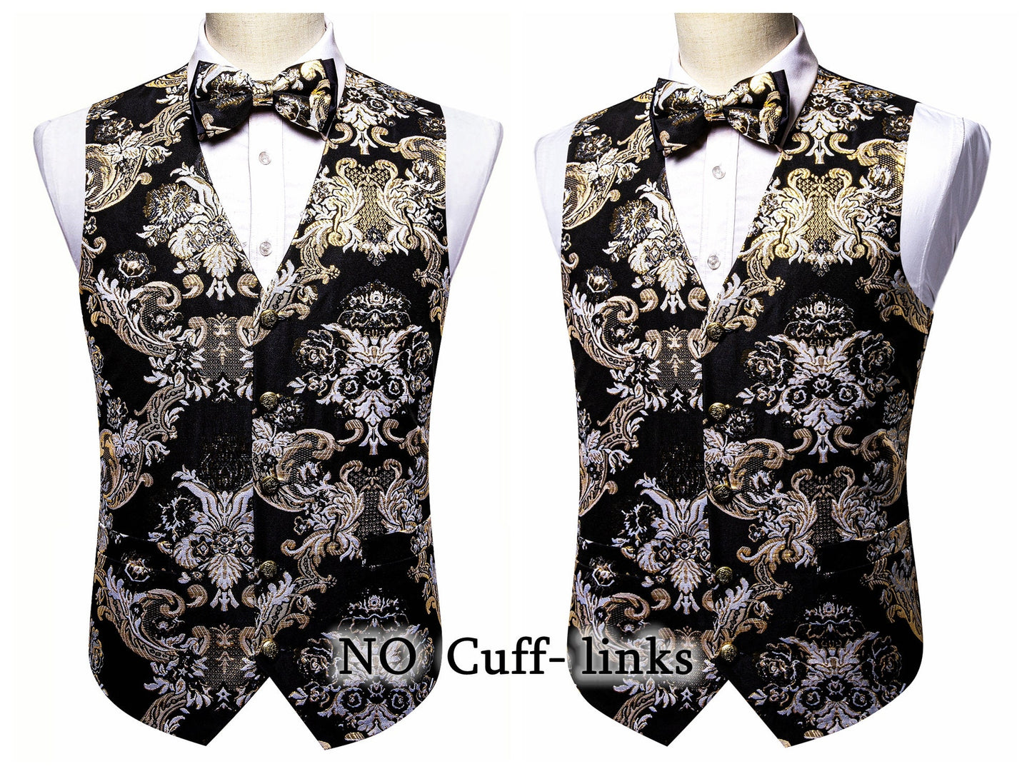 Barry Wang Men's Waistcoat Silky Woven Vest Set Gilet Tuxedo Bowtie Shiny Palace [Feather Blue+]