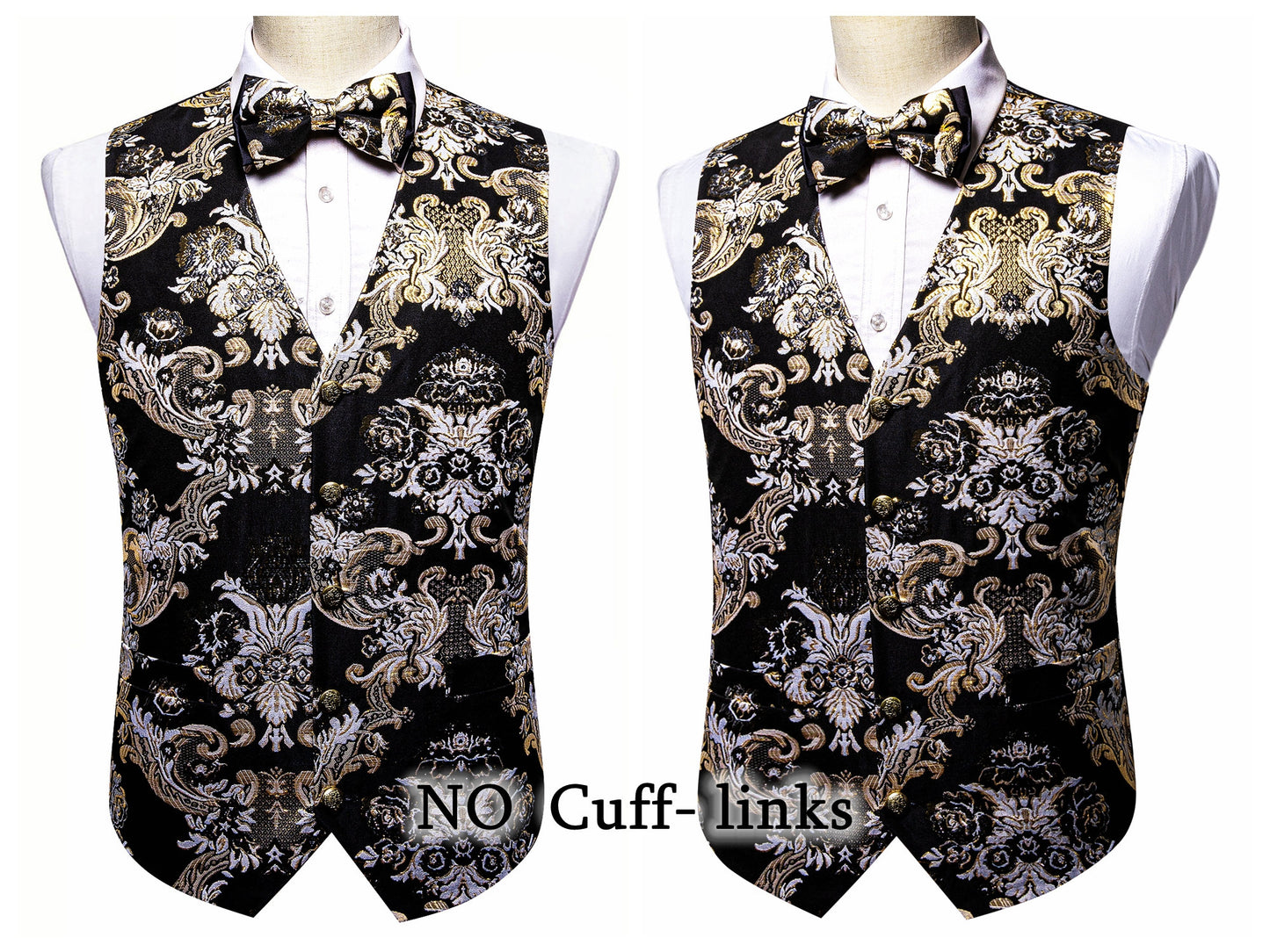 Barry Wang Men's Waistcoat Silky Woven Vest Set Gilet Tuxedo Bowtie Shiny Palace [Feather Green+]
