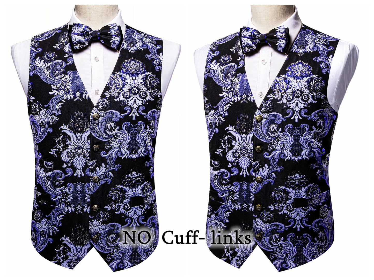 Barry Wang Men's Waistcoat Silky Woven Vest Set Gilet Tuxedo Bowtie Shiny Palace [Feather Violet+]