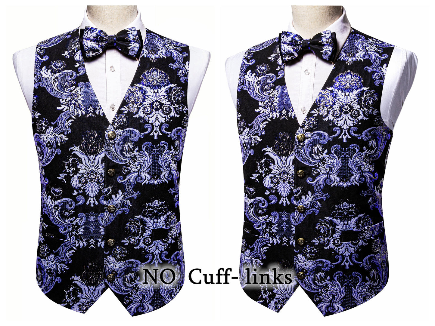 Barry Wang Men's Waistcoat Silky Woven Vest Set Gilet Tuxedo Bowtie Shiny Palace [Feather Green+]