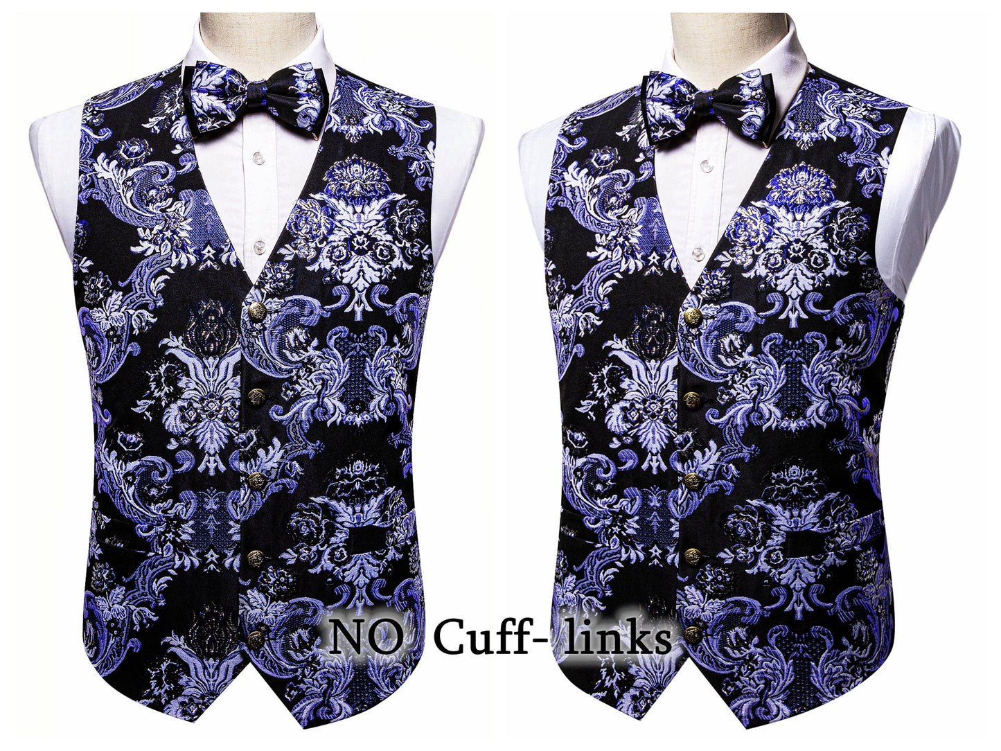 Barry Wang Men's Waistcoat Silky Woven Vest Set Gilet Tuxedo Bowtie Shiny Palace [Feather Gold+]