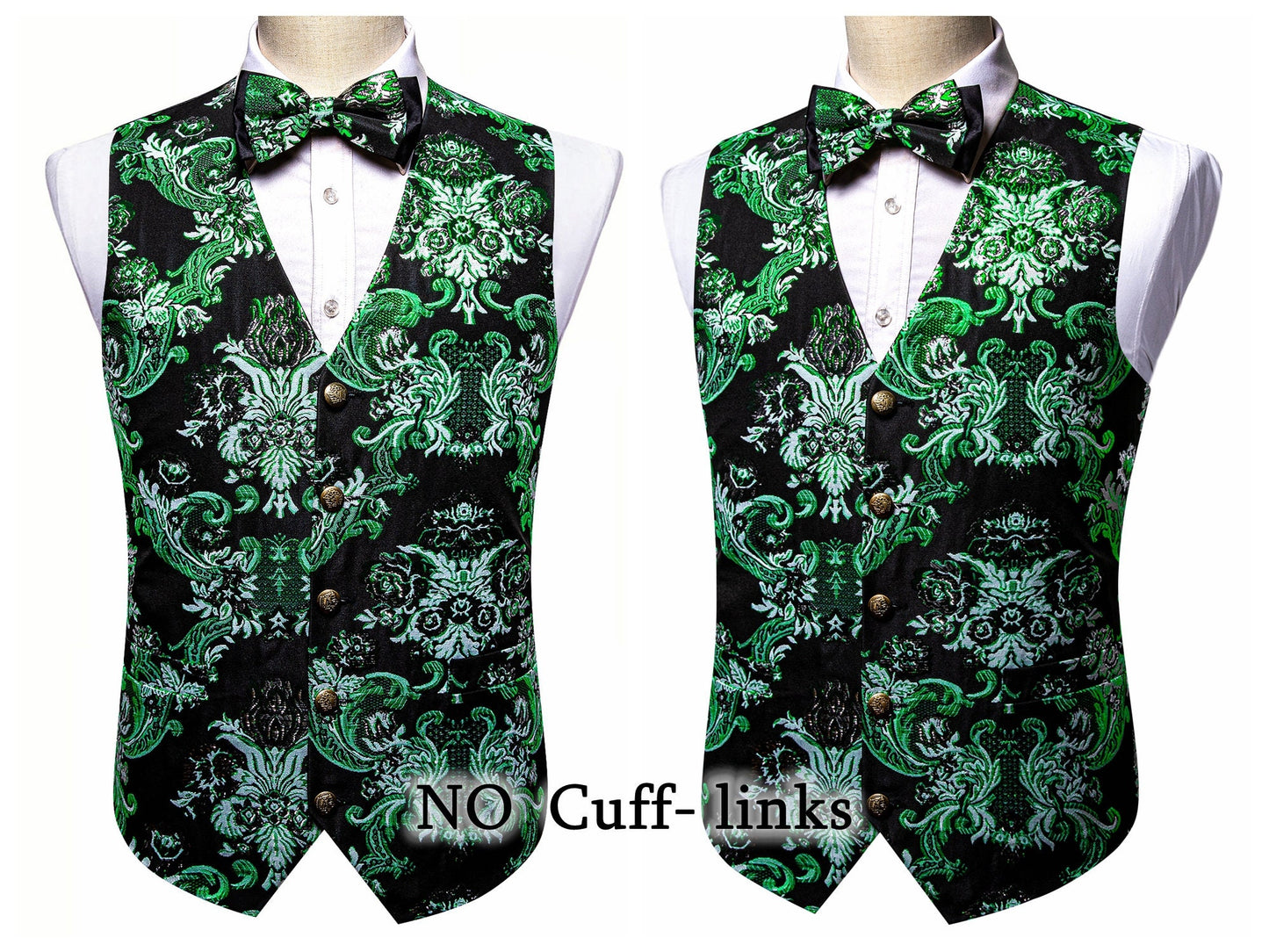 Barry Wang Men's Waistcoat Silky Woven Vest Set Gilet Tuxedo Bowtie Shiny Palace [Feather Gold+]