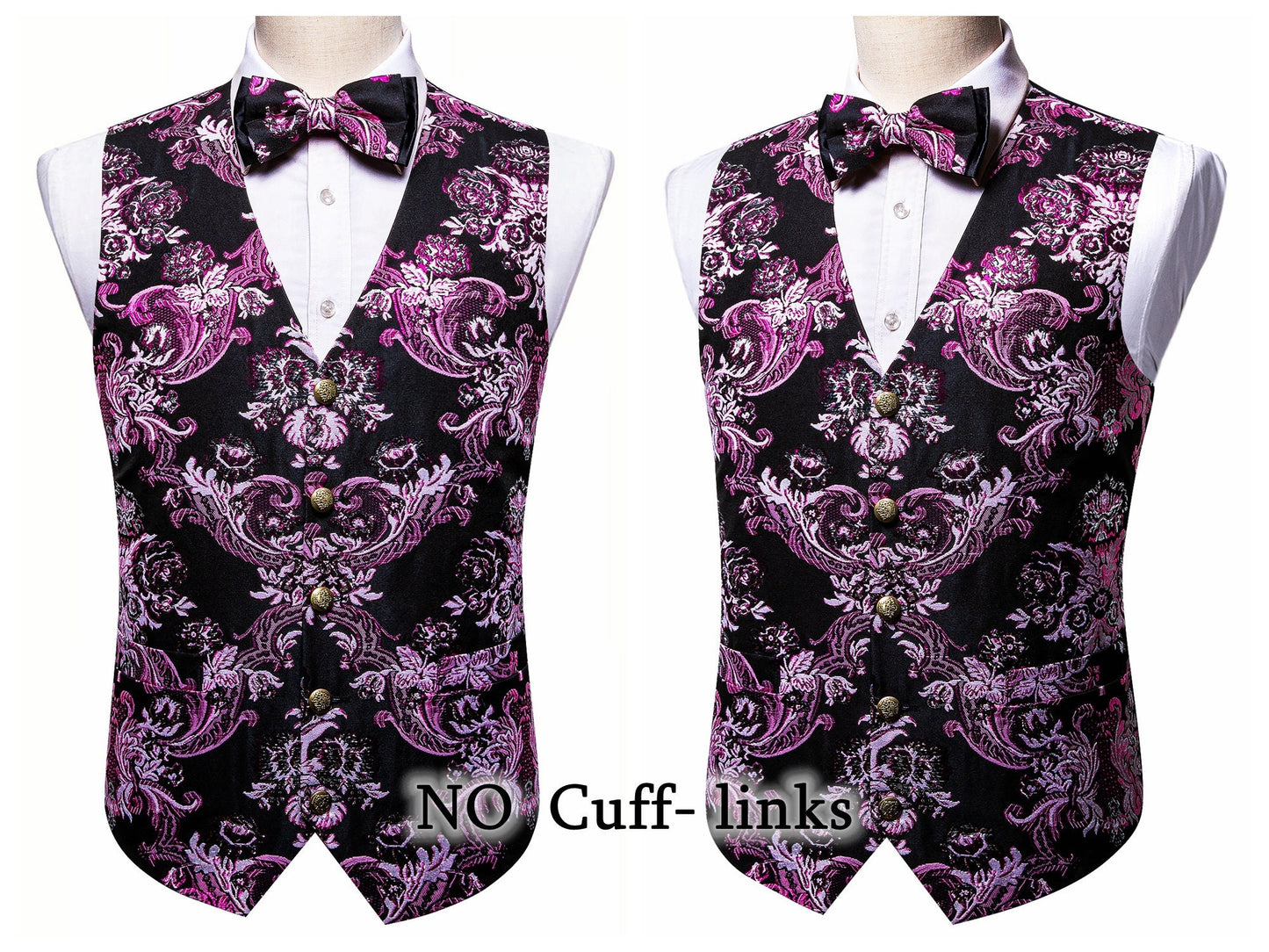 Barry Wang Men's Waistcoat Silky Woven Vest Set Gilet Tuxedo Bowtie Shiny Palace [Feather Violet+]