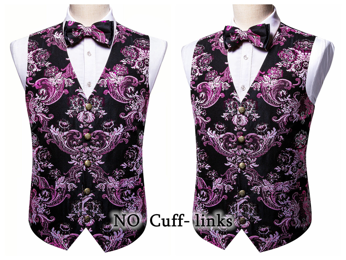 Barry Wang Men's Waistcoat Silky Woven Vest Set Gilet Tuxedo Bowtie Shiny [Bronze Ring+]