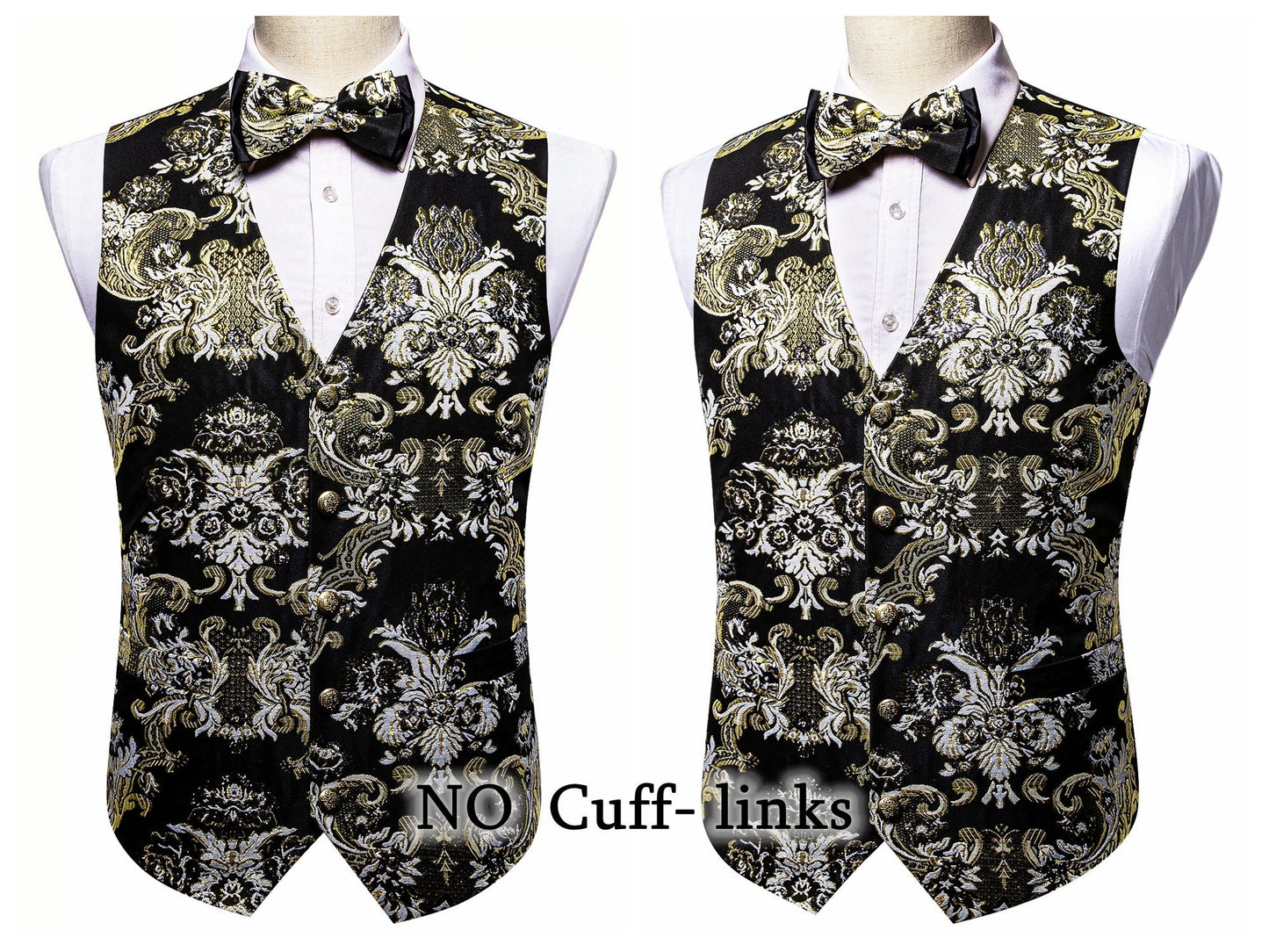 Barry Wang Men's Waistcoat Silky Woven Vest Set Gilet Tuxedo Bowtie Shiny Palace [Feather Blue+]