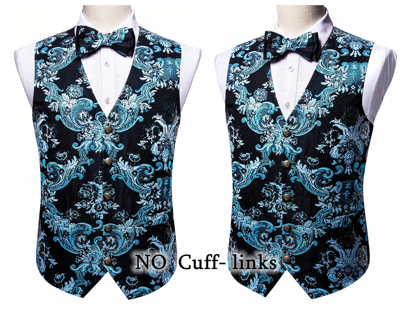 Barry Wang Men's Waistcoat Silky Woven Vest Set Gilet Tuxedo Bowtie Shiny Palace [Feather Ivory+]