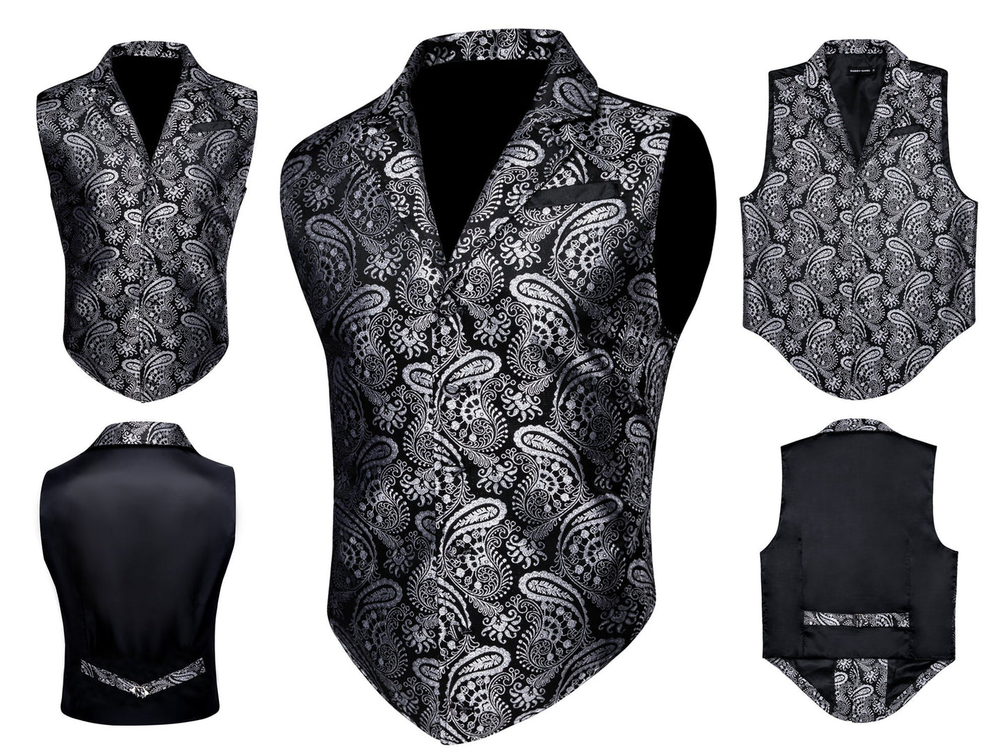 Men's Victorian Waistcoat Floral Vintage Paisley Silky Gilet Retro Vest Barry Wang Steampunk Cosplay [Gold+]